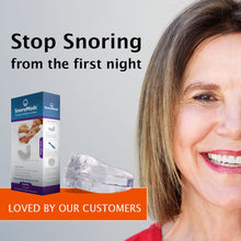 Load image into Gallery viewer, SnoreMeds - smiling lady, who loves our anti-snoring small fit mouthpiece specially designed for women.
