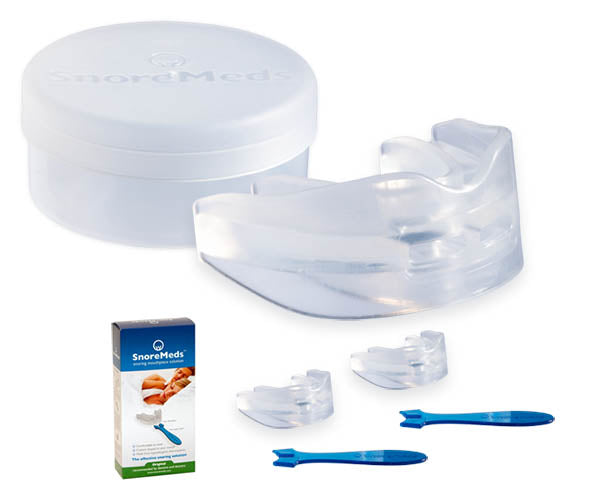 Men's Anti-Snoring Mouthpiece . Double Pack provides better value for regular customers, by offering two mouthpieces in one box. Pack includes anti-bacterial storage container and two spatulas.